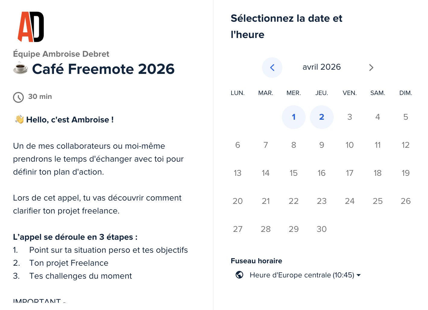 Réservation créneau appel Freemote
